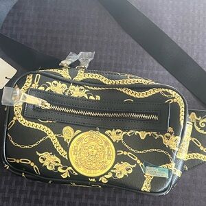 Reason Black and Gold leather Belt Bag